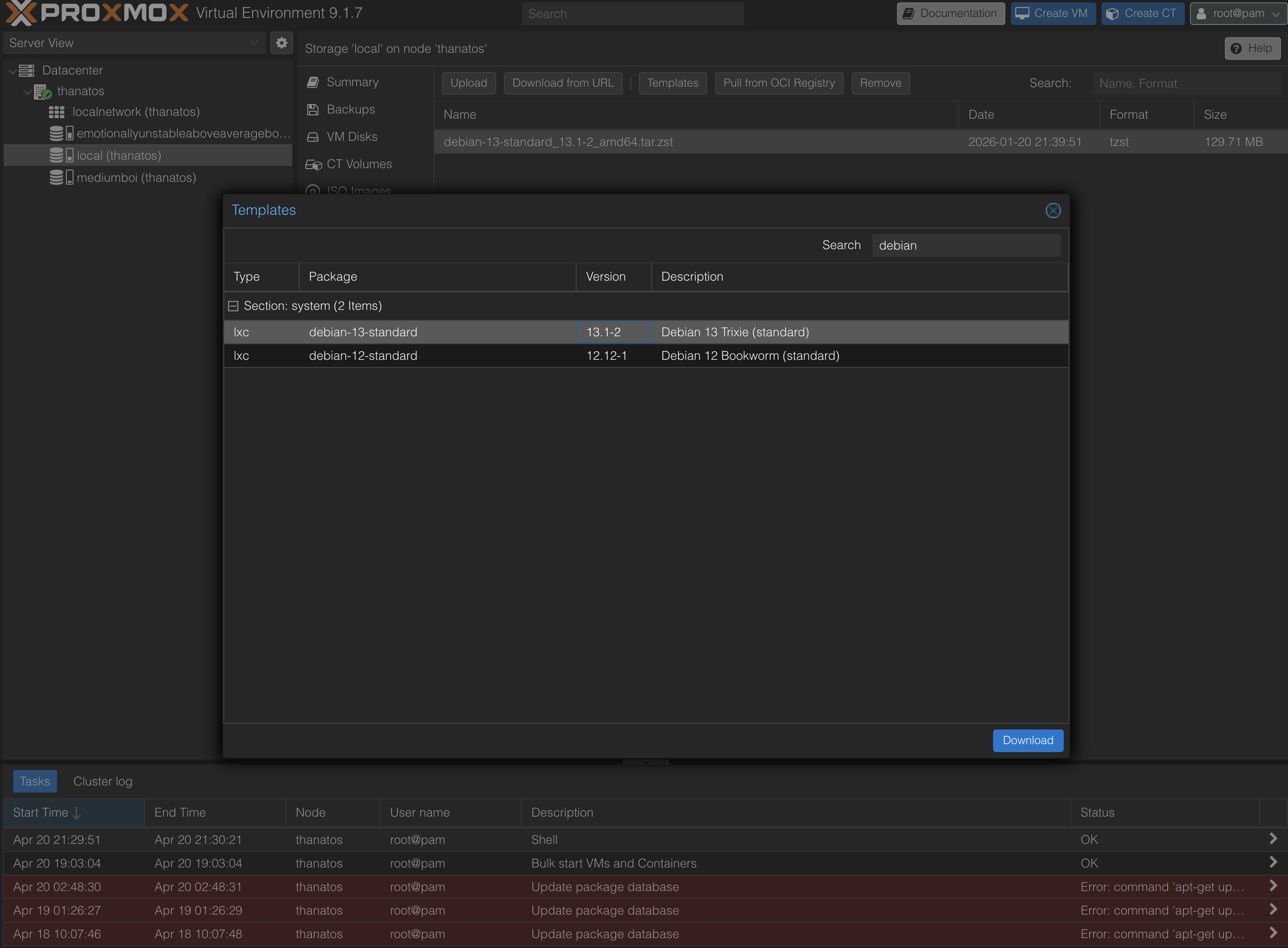 Proxmox templates listing
