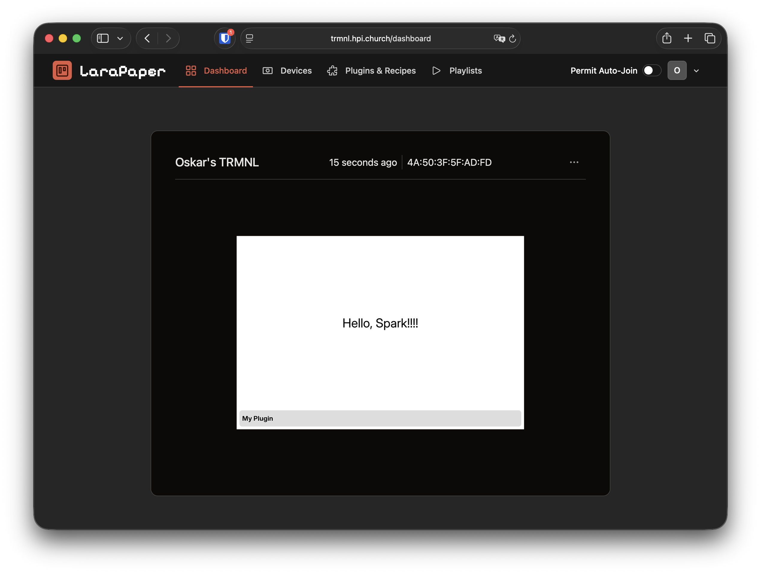 The dashboard view