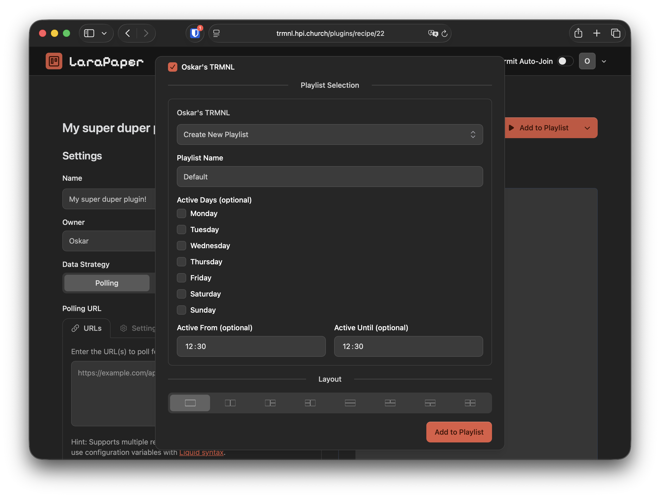 Add to playlist modal