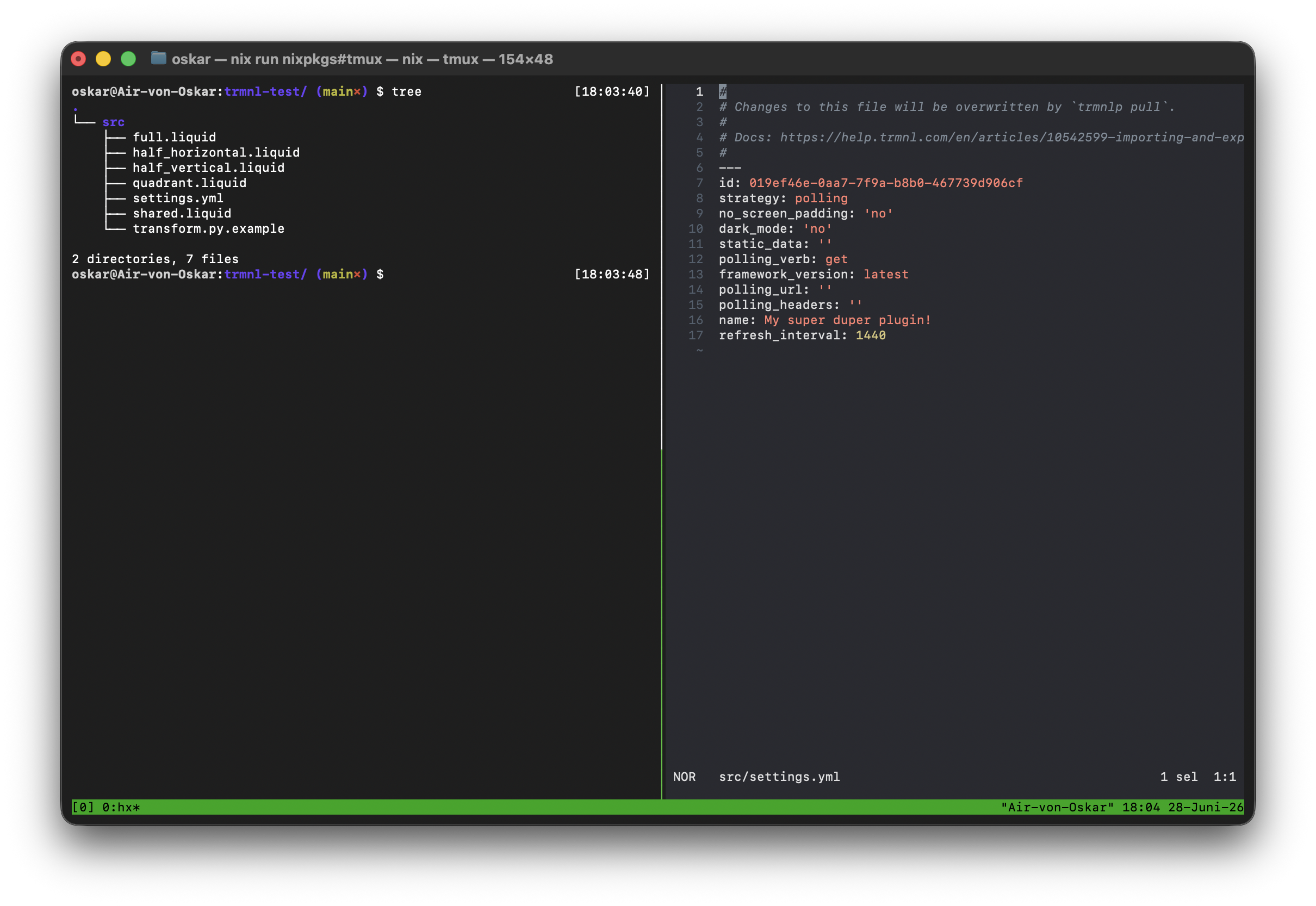 Terminal open with plugin file list and settings.yml