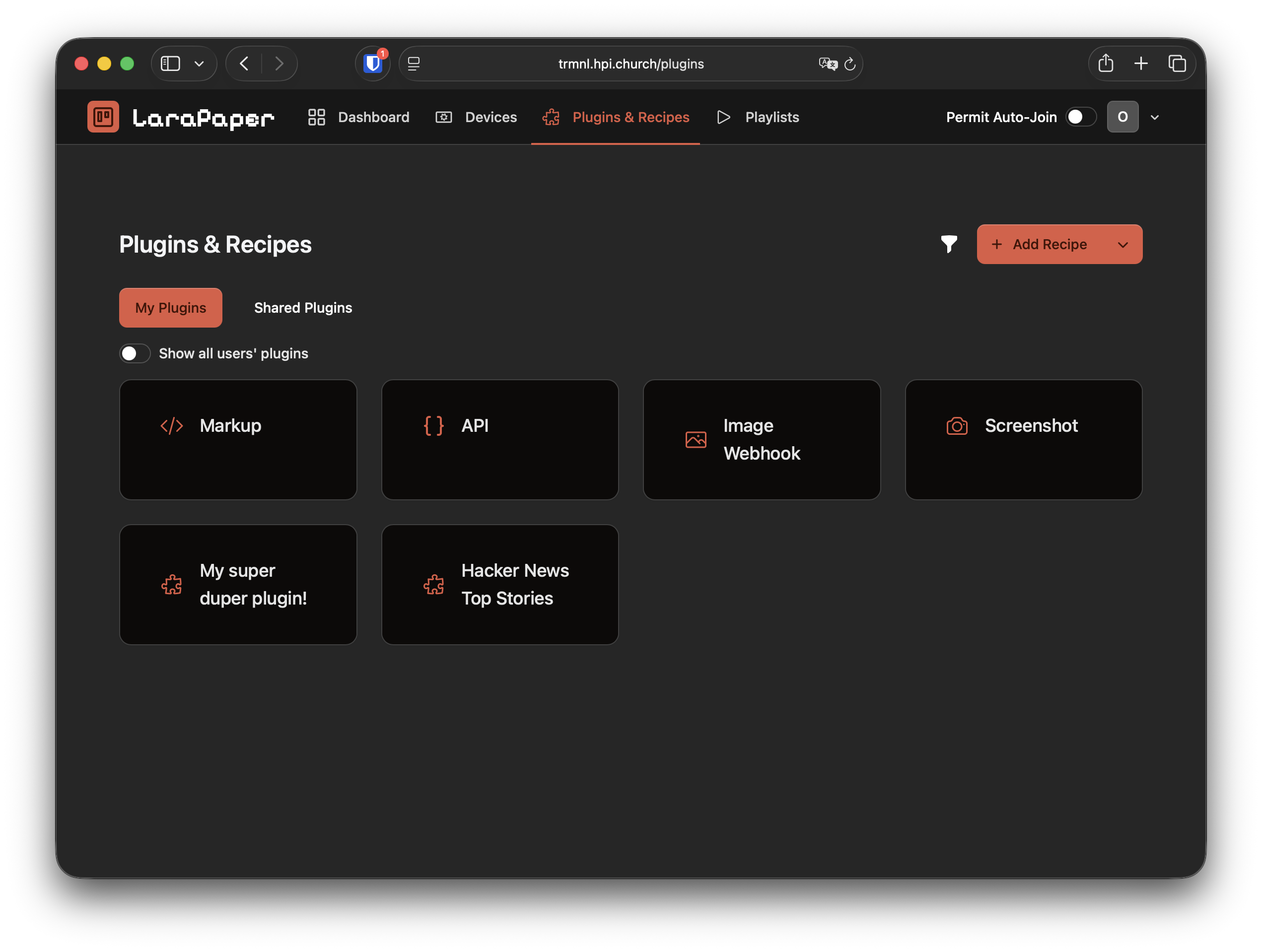 The plugin overview page