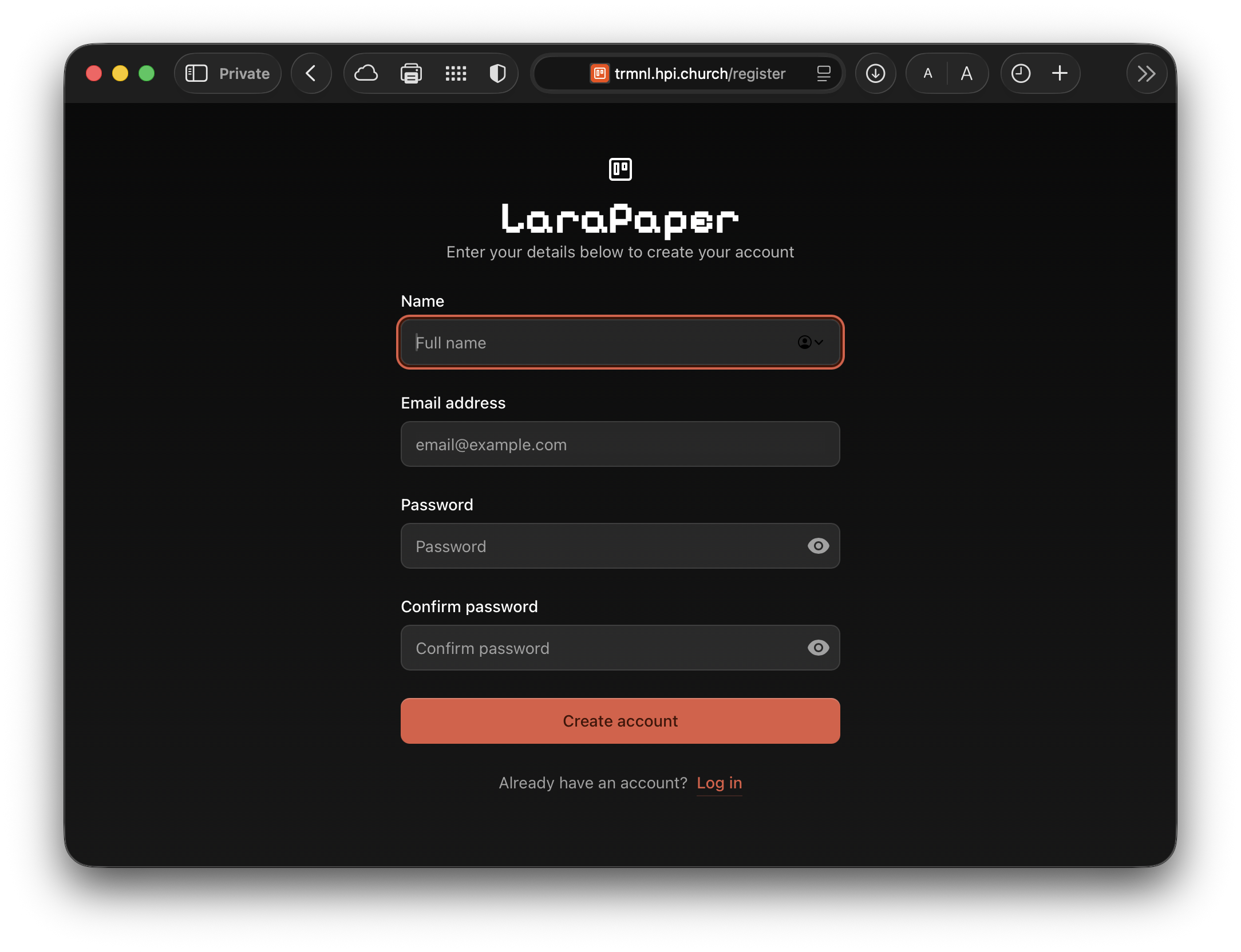 Register page